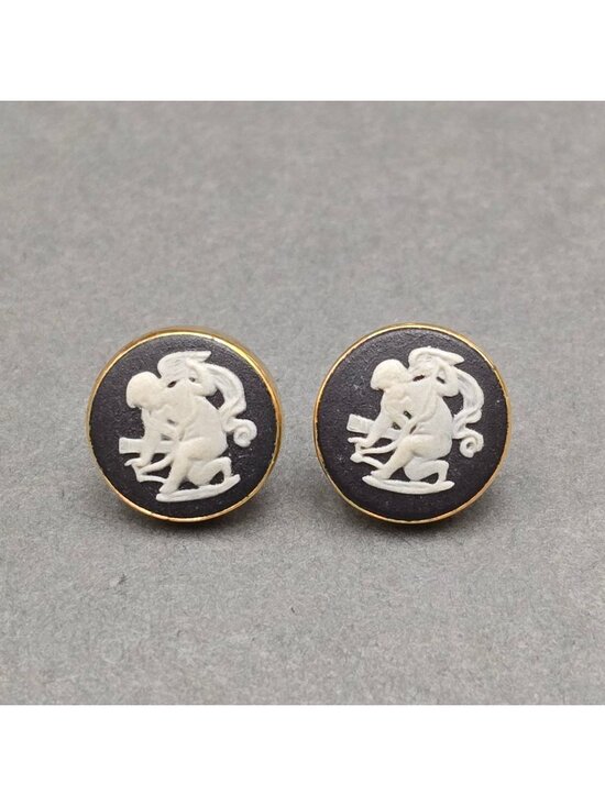 Van Dell Jewelry - Vintage Van Dell 12K Gold Filled Black Jasperware Cameo Stud Earrings Cupid 14K